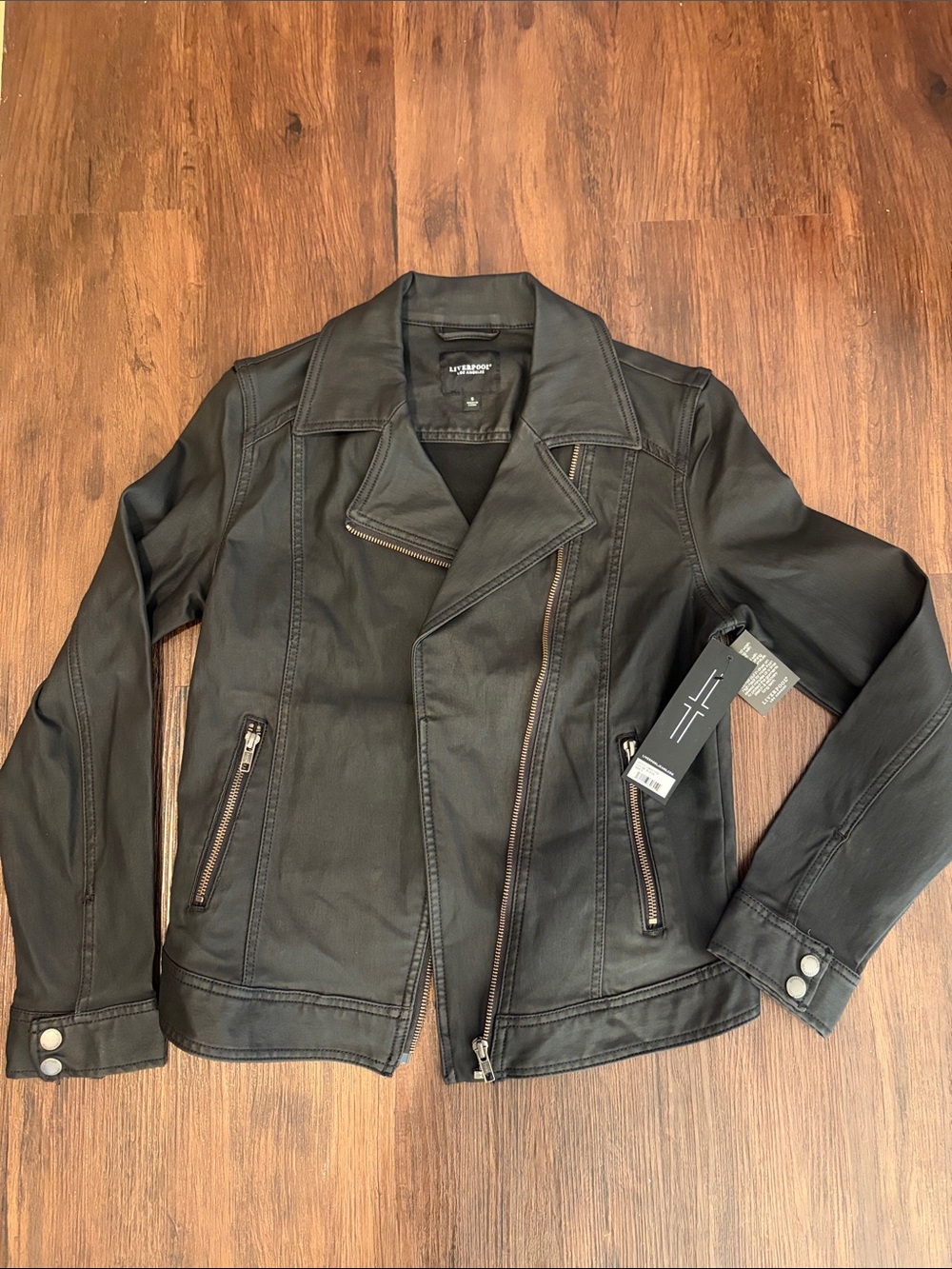 New Liverpool Women's black  Moto-Style  Leather type Jacket sz S NWT